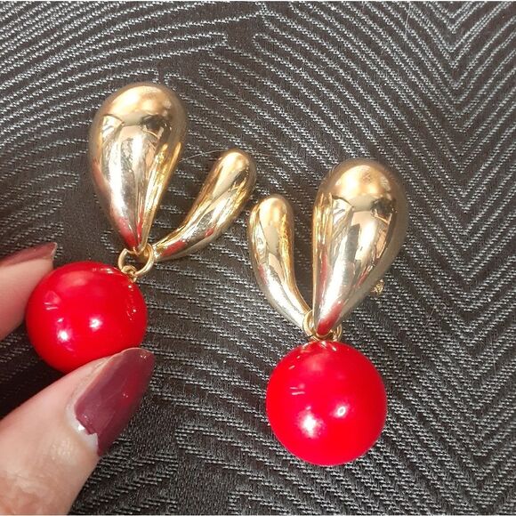 Zara Gold and Red Statement Earrings - Picture 8 of 9